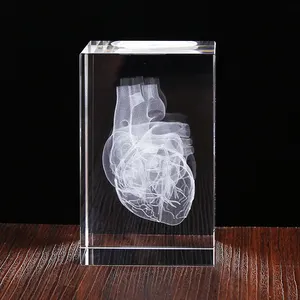 고품질 3D 레이저 조각 심장 오르간 크리스탈 큐브 홈 데스크 장식 기념품 선물