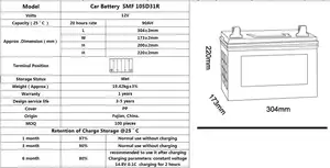 Heat Sealed Covers 105D31R 72Ah Jis Rechargeable Car Battery For Engineering Vehicles