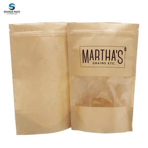 Sinh Thái PLA Compostable Stand Up Pouch Craft Brown Bag Biểu Tượng Tùy Chỉnh Phân Hủy Sinh Học Kraft Ziplock Bao Bì Thực Phẩm Túi Giấy Với Cửa Sổ