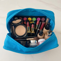 Trousse de Maquillage de Luxe Portable Grande Capacité en Toile Matelassée Géométrique Crème Blanche Simple