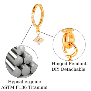Pendientes de Aro Colgantes de Titanio ASTM F136 de 5-8mm con Bisagra, Flor y Mariposa de Circonita Cúbica para Oreja, Lóbulo, Cartílago y <span class=keywords><strong>Tragus</strong></span> - Product Image 2