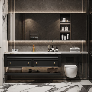 Mueble de Baño Vintage Estilo Francés con Extensión para <span class=keywords><strong>Inodoro</strong></span>, Lavabo Integrado de Losa de <span class=keywords><strong>Roca</strong></span> Curvada en Caliente, Lavabo Estilo Americano - Product Image 4