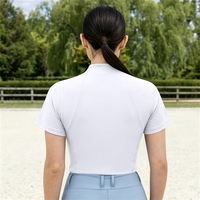 Haut d'équitation pour femme à manches courtes et demi-zip, respirant, perforé, extensible, pour concours d'équitation, sous-vêtement technique