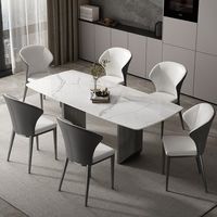 Table à manger et chaises en quartz, style minimaliste italien de luxe léger, ensemble complet, mobilier rectangulaire haut de gamme de style nordique pour la maison