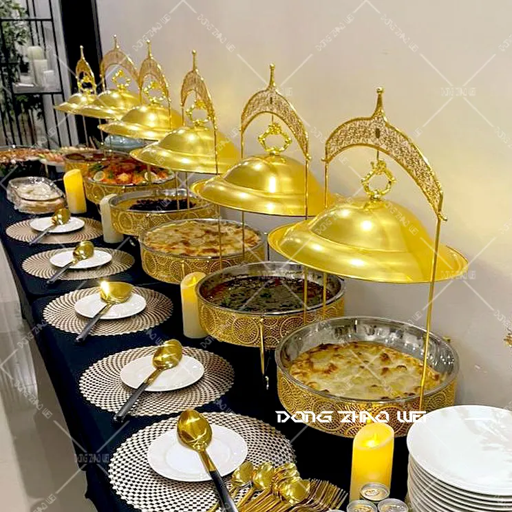 Düğün lüks otel gıda ısıtıcısı seti reşo çanak kapaklı tutucu altın kapaklı paslanmaz çelik 3.5L kraliyet altın reşo çanak
