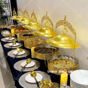 結婚式の高級ホテルフードウォーマーセットふたホルダー付き摩擦皿ゴールドふたステンレス鋼3.5Lロイヤルゴールド摩擦皿