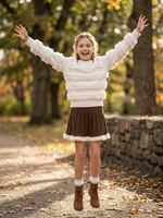Ensemble en laine d'agneau de haute qualité avec logo personnalisé pour filles, pull en fourrure à manches longues + jupe plissée, tenue d'hiver tendance pour les fêtes