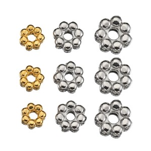 Cuentas espaciadoras de flores de acero inoxidable chapadas en oro para accesorios de fabricación de joyería DIY, forma redonda de 6 mm - Product Image 2