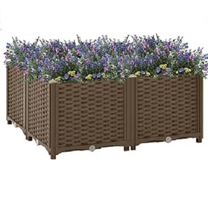 Jardinière surélevée en plastique durable, pot <span class=keywords><strong>de</strong></span> fleurs carré marron pour intérieur et extérieur, kit <span class=keywords><strong>de</strong></span> jardinière surélevée, bac <span class=keywords><strong>de</strong></span> plantation - Product Image 3
