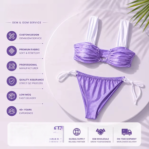 Conjunto de Bikini Metálico de 2 Piezas, Sedoso y Lujoso, Traje de Baño Brillante Personalizado para Mujer, Bikini de Playa - Product Image 4
