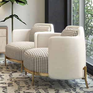 Fauteuil individuel Thousand Bird style italien nordique, luxe léger, pour salon et <span class=keywords><strong>chambre</strong></span>, motif pied-de-poule blanc et or - Product Image 1