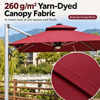 Parasol déporté 3x4m (10x13FT) pour terrasse avec base rotative à 360 degrés et lumières LED sur les bords, en aluminium