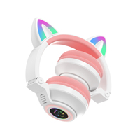 BSCI headphone anak nirkabel, headset anak nirkabel dengan telinga kucing menyala untuk anak-anak Tablet/Laptop/Pad