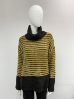 Pull en tricot à col roulé à rayures pour femmes, décontracté, manches longues, hiver