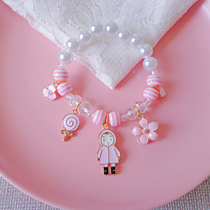 Bracelet Perles Licorne Mignon pour Enfants, Breloque Poney Rayé Rose, Bijou Fille pour Noël et Fêtes, Cadeau - Product Image 4