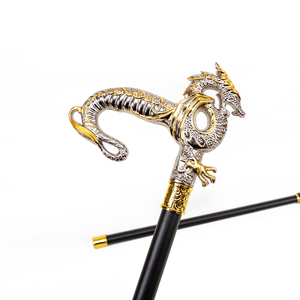 Canne de luxe sculptée en métal motif dragon de 36,61 pouces avec accents dorés et manche noir, bâton de marche, cadeau de fête, canne de déguisement, vente en gros - Product Image 1