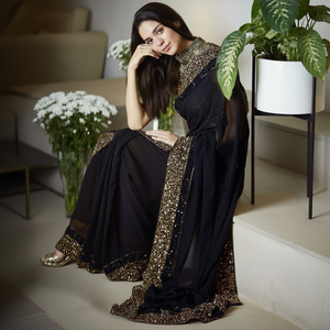 Qualité supérieure dernière conception Georgette fantaisie broderie séquence dentelle travail Saree élégant traditionnel soie Sari pour la vente en gros - Product Image 3