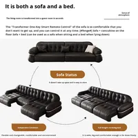 Canapé modulable électrique en cuir pleine fleur Power Motion Cloud, style luxe français, pour projets hôteliers et villas, mobilier commercial