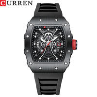 CURREN 8438 Classique Grand Cadran Homme Bracelet en Silicone Montre-Bracelet à Quartz Sport Étanche Montre pour Homme Aiguilles Lumineuses