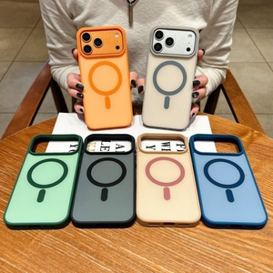 Simple contrast colors TPU PC magnetic frosted phone <b>case</b> matte mobile back cover for <b>iPhone</b> 11pro 12 13 14 15plus 16 17 - Product Image 1