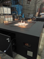 Table de foyer extérieure personnalisée en acier inoxydable avec chauffage au gaz et allumage à distance pour barbecue