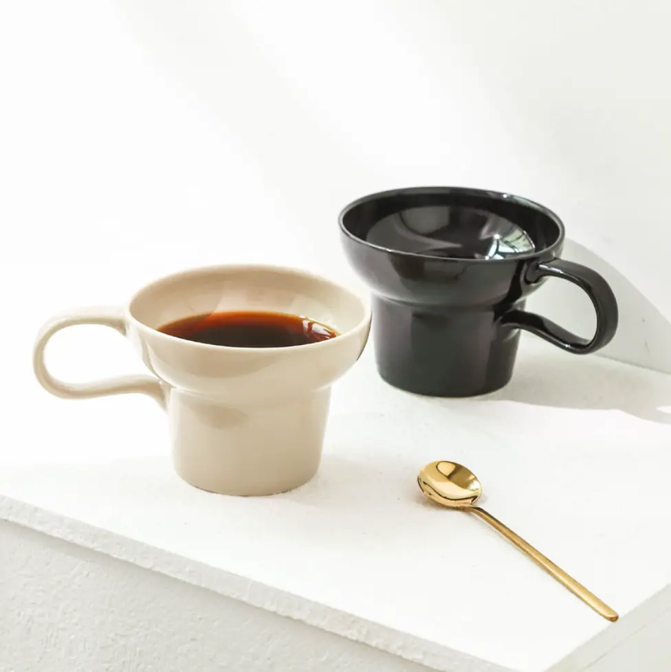 Tasse à café en céramique rétro de couleur unie à large bouche de style ancien tasse à latte tasse de bureau à domicile tasse de lait beige
