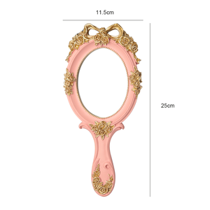 <span class=keywords><strong>Specchio</strong></span> per il <span class=keywords><strong>trucco</strong></span> portatile in metallo rosa goffrato ovale di lusso stile <span class=keywords><strong>Vintage</strong></span> principessa da viaggio specchietto per la mano cosmetico con manico - Product Image 6