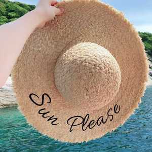 Chapeaux de plage en paille de raphia tissés à la main avec des <span class=keywords><strong>mots</strong></span> brodés Sun Please pour femmes - Product Image 2