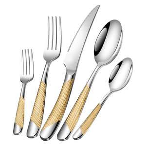 New black plastic cutlery trays with lid embossed reusable silver cutlery for wedding hotel rose gold cutlery set 24 piece