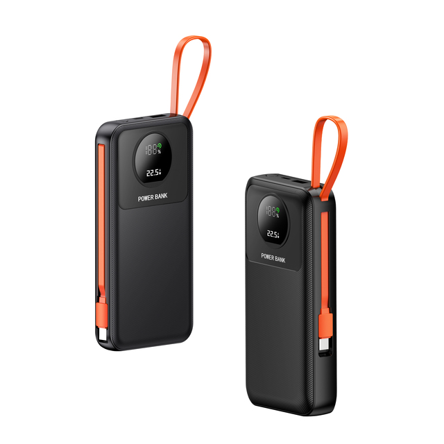 10000mAh High Capacity Ultra Slim Fast Charging Power Bank Dual Built-in Cables PD 22.5W Portable Outdoor Use Type-C USB-A Ports