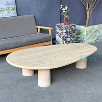 Luxe Wabi Sabi personnalisé naturel plateau ovale Beige travertin Table à manger Table basse meubles avec 3 pieds pour 8 places