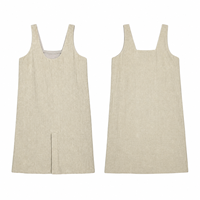 Robe d'été en lin pour femme, sans manches, col carré, coupe classique, beige, mini, décontractée, vente en gros, OEM, ODM, en vrac