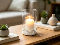 Support de bougie en verre sur base métallique, support en fer ajouré en forme de cylindre pour bougies piliers, décoration de table pour la maison et les mariages