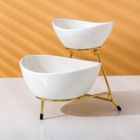 Nouveau 2025 prix d'usine personnalisé luxe or Double étagère avec poignée rayé impression conception deux tailles Snack fruits assiette en céramique