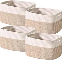 Panier de rangement pliable en corde de coton tressée, rectangulaire et moderne, avec poignées creuses, pour organiser jouets, livres et vêtements