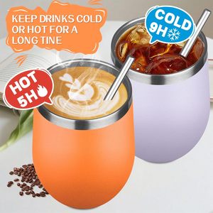 12 Oz Insulated Wine Tumbler with Lid Double Wall Vacuum Stainless Steel Wine Glass <b>Coffee</b> Mug Insulated Tumbler Cup - Product Image 5