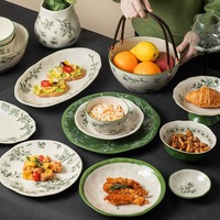 Service de table jetable personnalisé, motif floral, luxe, céramique chinoise, grès moderne, pour usage quotidien, 18 pièces, compatible lave-vaisselle