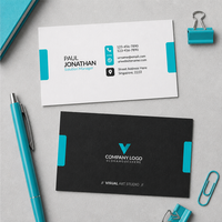 Cartes de visite personnalisées imprimées avec blocs latéraux turquoise et bloc de contact avec icônes pour le pack de cartes de marque de studio d'art visuel