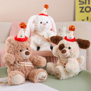 Peluche con cappello di <span class=keywords><strong>compleanno</strong></span> a tema Happy Team, personaggi Goodnight Paddle, orsetto, coniglietto, cagnolino, bambole per bambini, all'ingrosso - Product Image 2