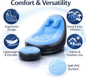 Sofá Inflable, Sillones, Reposapiés, Sofá de Aire Plegable Portátil, Diseño Moderno para Sala de Estar, Sofá Impermeable para Acampar al Aire Libre - Product Image 3