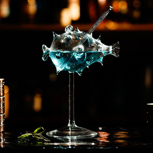 แก้วไวน์ทรงปลาปักเป้าสูง ดีไซน์สร้างสรรค์ พร้อมแก้วทรงปลาหนาม แก้วค็อกเทลทรงโมเลกุลรมควัน - Product Image 2