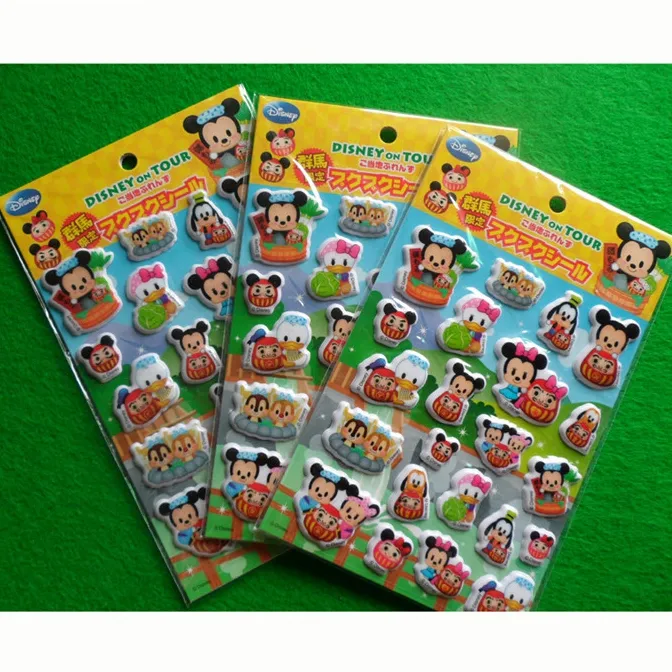 Custom design 3D Cartoon stickers sheet for kids Wholesale removable mickey Mouse puffy sticker