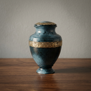 Blue Aluminum Cremation Urn Engraved Memorial <b>Keepsake</b> Tabletop <b>Ashes</b> Coffer Custom Commemoration Urn - Indian Home Crafts - Product Image 1