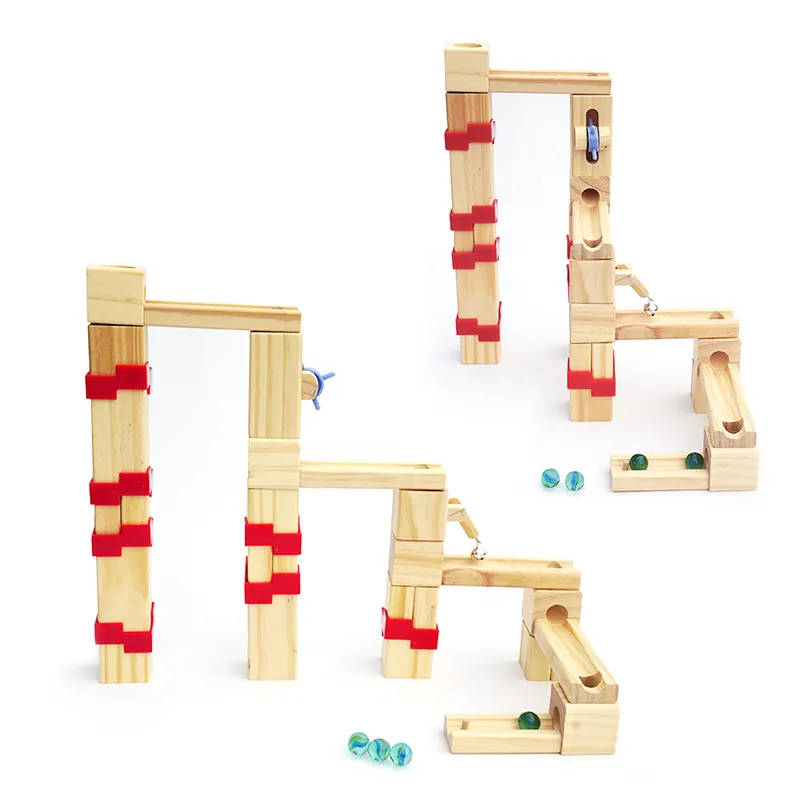 क्लासिक लकड़ी निर्माण सेट स्टेम भौतिकी अन्वेषण खिलौना लकड़ी संगमरमर चलाने खिलौना