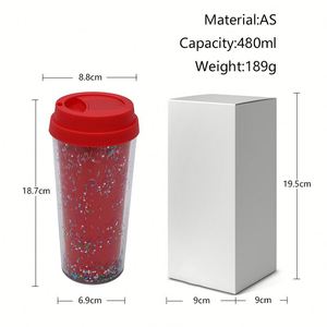 Gobelet à café en plastique réutilisable de 16 oz avec logo personnalisé, double couche de paillettes, portable pour l'extérieur, gobelet de voyage, facile à nettoyer - Product Image 2