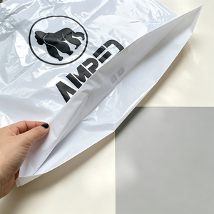 Waterproof Glossy White <b>Plastic</b> Shopping <b>Tote</b> Custom Black Logo Gym Clothing Store Packaging Bag - Product Image 4
