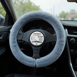 Car Saddles Steering Wheel Cover 37-39 Cm Grey Faux Rabbit <b>Fur</b> - Product Image 2