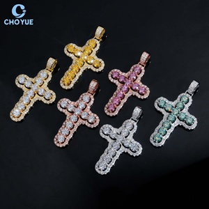 Factory price Gift Jewelry Iced Out Colorful Moissanite Cross Pendant 925 <b>Silver</b> Rose Gold Plated Hiphop Pendant Jewelry - Product Image 3