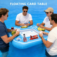 Table de jeux gonflable flottante pour piscine, plateau de table en plastique avec porte-boissons pour fêtes