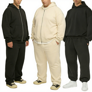 Ensemble jogging et sweat à capuche zippé pour homme grande taille, en coton épais, décontracté, 2 pièces, pour l'automne - Product Image 3